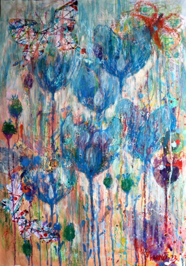 Painting titled "Fantasy with Flower…" by Rakhmet Redzhepov, Original Artwork, Watercolor