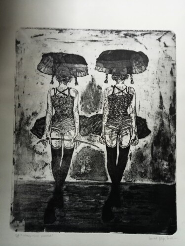 Printmaking titled "Je suis en couettes…" by Bergstrasser Laurent, Original Artwork, Etching Mounted on artwork_cat.
