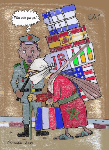 Drawing titled "Femmes mulets au Ma…" by Abdellatif Zeraïdi, Original Artwork, Ink