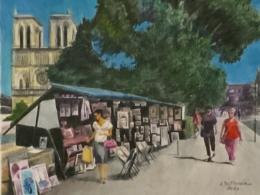 Peinture intitulée "BOUQUINISTES SUR LE…" par Jacques Tafforeau, Œuvre d'art originale, Aquarelle