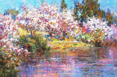 Spring garden. 绘画 标题为“Spring garden.” 由Lara Vald, 原创艺术品, 油 安装在木质担架架上