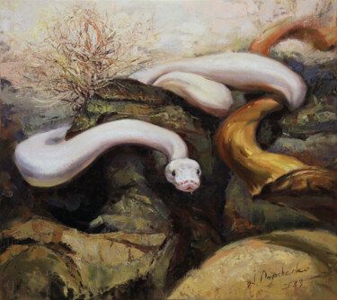 White Shadow Painting titled "White Shadow" by Alisa Onipchenko-Cherniakovska, Original Artwork, Oil Mounted on Wood Stretcher frame