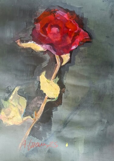 Painting titled "Una rosa valiente" by Ana Lorena Moledo, Original Artwork, Acrylic