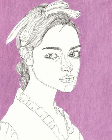 Portrait de femme mauve Disegno intitolato "Portrait de femme m…" da Sandrine Borgniet, Opera d'arte originale, Pennarello