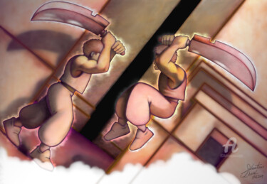 Digital Arts titled "Affrontement - 2004" by M. Séb, Original Artwork, Conté