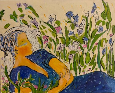 绘画 标题为“la dormeuse au jard…” 由Alicia Lufiego, 原创艺术品, 丙烯 安装在木质担架架上