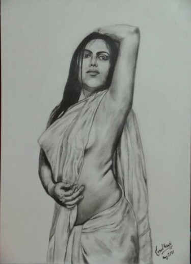 Disegno intitolato "Indian women" da Kunal Nandi, Opera d'arte originale, Matita