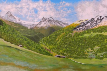 绘画 标题为“Val d'Hérens depuis…” 由Charles Lienemann, 原创艺术品, 油 安装在木质担架架上