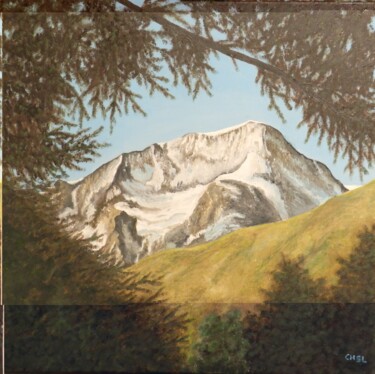 Painting titled "Pigne d'Arolla" by Charles Lienemann, Original Artwork, Oil Mounted on Wood Stretcher frame