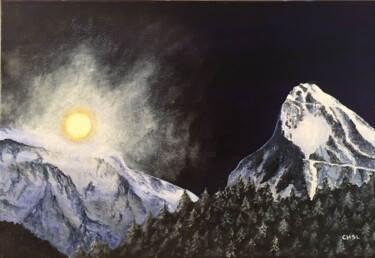 绘画 标题为“Clair de lune sur l…” 由Charles Lienemann, 原创艺术品, 油 安装在木质担架架上