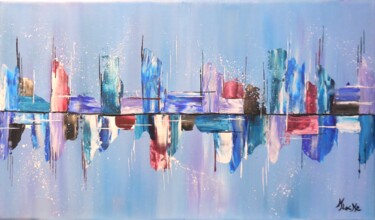 Pittura intitolato "Blue city" da Karine Locke, Opera d'arte originale, Acrilico Montato su Telaio per barella in legno