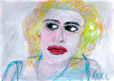 Zeichnungen mit dem Titel "Porträt 42" von Barbara Kroll, Original-Kunstwerk, Conté-Buntstifte