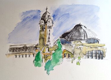 Drawing titled "Gare Bénédictins Li…" by Franck Sanz, Original Artwork, Watercolor