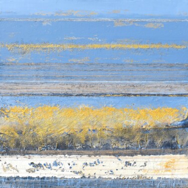Peinture intitulée "Carré bleu et or" par Florence Hernandez, Œuvre d'art originale, Acrylique Monté sur Châssis en bois