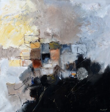 Painting titled "Modern dwellings" by Pol Ledent, Original Artwork, Oil Mounted on Wood Stretcher frame