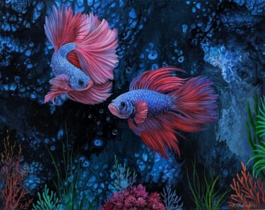 UNDERWATER WALTZ 绘画 标题为“UNDERWATER WALTZ” 由Shahen Aleksandryan, 原创艺术品, 油 安装在木质担架架上