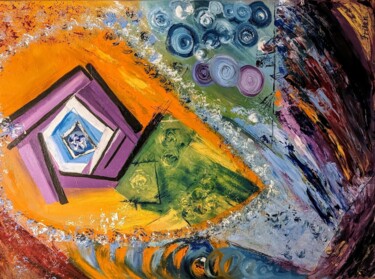 Ein blaues Portal in einem orangefarbenen Dunst 绘画 标题为“Ein blaues Portal i…” 由Ellen Frischbutter, 原创艺术品, 油