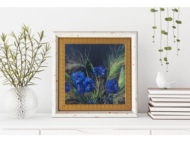 Cornflowers in a framed Ζωγραφική με τίτλο "Cornflowers in a fr…" από Sergey Suslov, Αυθεντικά έργα τέχνης, Λάδι Τοποθετήθηκε στο Χαρτόνι