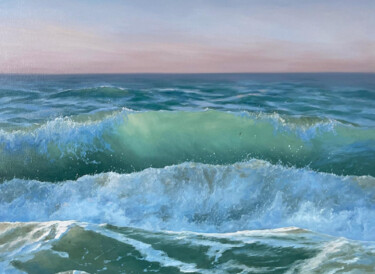 Schilderij getiteld "Evening shore" door Artem Kolesnikov, Origineel Kunstwerk, Olie
