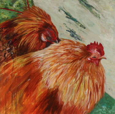 绘画 标题为“Huhn und Hühnchen” 由Christa Riemann, 原创艺术品, 丙烯 安装在木质担架架上