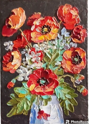 Painting titled "Букет цветов" by Tatiana Verevka, Original Artwork, Oil