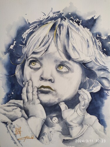 绘画 标题为“Visage enfant 04 la…” 由Philippe Ernauld, 原创艺术品, 水彩