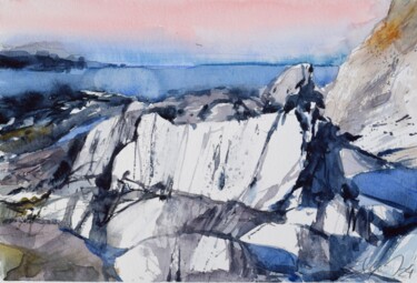 Ζωγραφική με τίτλο "Stone by the sea" από Goran Žigolić (watercolors), Αυθεντικά έργα τέχνης, Ακουαρέλα