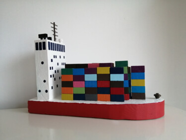 Scultura intitolato "Voyage au long court" da Nathalie Watine, Opera d'arte originale, Legno