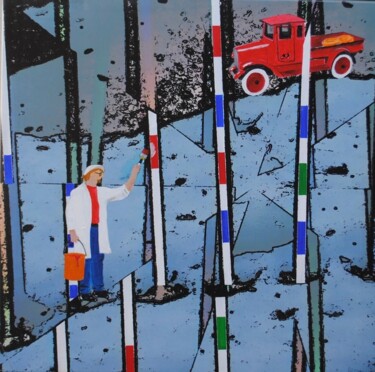 Peinture intitulée "Der Mikadomaler" par Walter Lehmann, Œuvre d'art originale, Acrylique Monté sur Châssis en bois