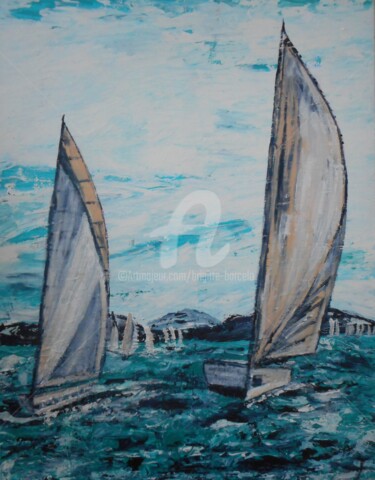 Peinture intitulée "Voiliers au large" par Brigitte Barcelo, Œuvre d'art originale, Acrylique