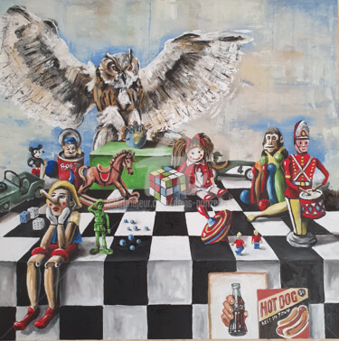 Peinture intitulée "Cacophony of objects" par Devis Ponzellini, Œuvre d'art originale, Huile Monté sur Châssis en bois