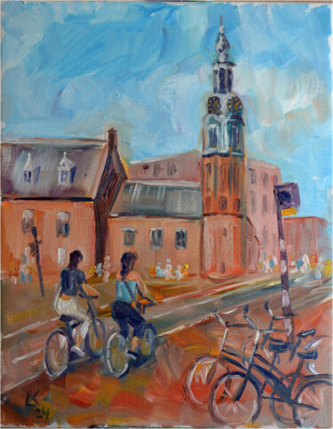 Bikes in Amsterdam "Bikes in Amsterdam" başlıklı Tablo Lada Kholosho tarafından, Orijinal sanat, Petrol Ahşap Sedye çerçevesi üzerine monte edi…