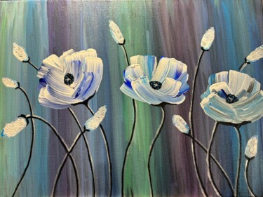 Malerei mit dem Titel "Blumentrio" von Angelika Hofbeck, Original-Kunstwerk, Acryl
