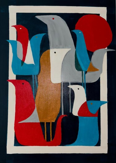 제목이 "Vogelparade"인 미술작품 Angelika Hofbeck로, 원작, 아크릴