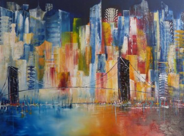 제목이 "New York"인 미술작품 Bernard Amalric로, 원작, 기름 나무 들것 프레임에 장착됨