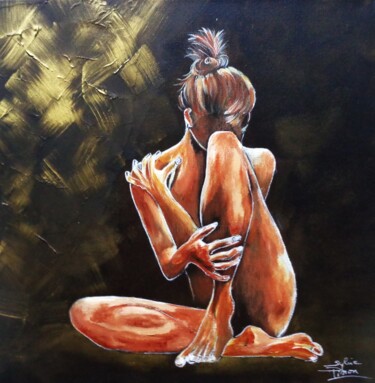 femme à l'aura d'or 绘画 标题为“femme à l'aura d'or” 由Sylvie Pinon, 原创艺术品, 丙烯 安装在木质担架架上
