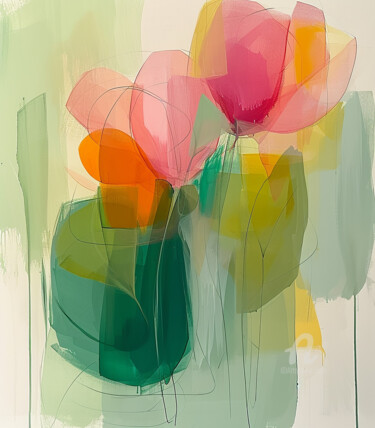 제목이 "Green Flowers Abstr…"인 디지털 아트 Kselma Randvald로, 원작, 2D 디지털 작업