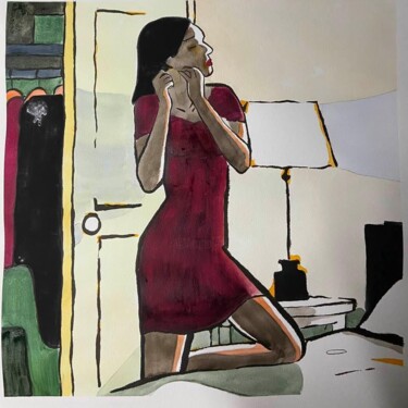 Schilderij getiteld "Constance" door Dominique Cointrel, Origineel Kunstwerk, Aquarel Gemonteerd op Frame voor houten branca…