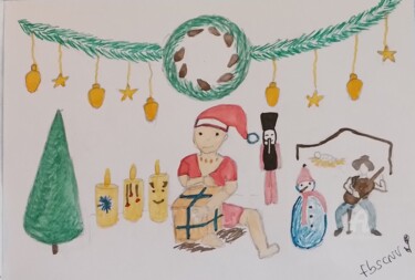 Ζωγραφική με τίτλο "lutin de noel" από Flobscnv, Αυθεντικά έργα τέχνης, Ακουαρέλα