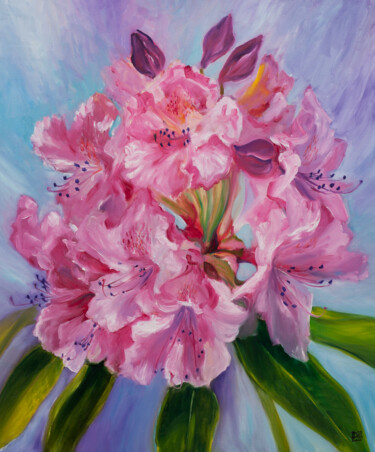 Rhododendron Painting titled "Rhododendron" by Liudmila Pisliakova, Original Artwork, Oil Mounted on Wood Stretcher frame