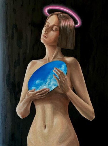 Self-portrait with a sky 绘画 标题为“Self-portrait with…” 由Zoia Khristenko, 原创艺术品, 油