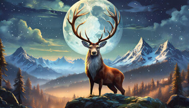 数字艺术 标题为“Foggy Deer Moon” 由Jacek Dudziński, 原创艺术品, 数字油画