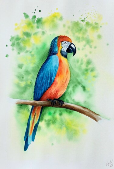 绘画 标题为“Ara parrot” 由Nataliya Gulina, 原创艺术品, 水彩
