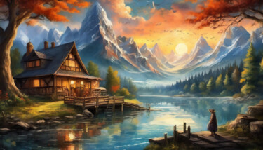 Whispering Meadows: A Nostalgic Journey Through Tranquil Cou Digitale Kunst getiteld "Whispering Meadows:…" door Jacek Dudziński, Origineel Kunstwerk, Digitaal Schilderwerk