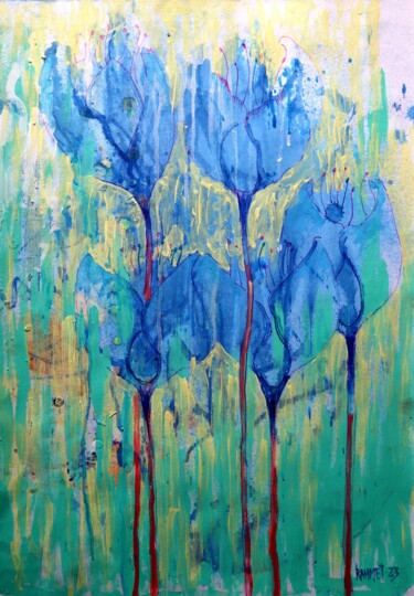 Painting titled "Fantasy with Flower…" by Rakhmet Redzhepov, Original Artwork, Watercolor