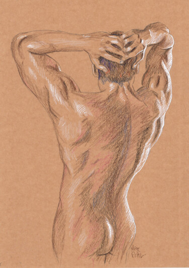Homme mains sur la tête 绘画 标题为“Homme mains sur la…” 由Marc Rouchairoles, 原创艺术品, 铅笔