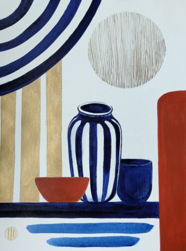 Pittura intitolato "Le vase rayé" da Claudine Sieurin, Opera d'arte originale, Inchiostro