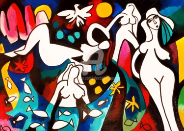 Peinture intitulée "Sea & sun" par Alexandre Lepage, Œuvre d'art originale, Acrylique Monté sur Panneau de bois