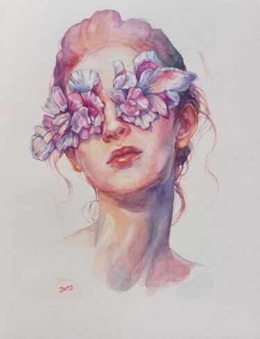 Pintura intitulada "Blinded by Spring" por Dunja Jung, Obras de arte originais, Aquarela