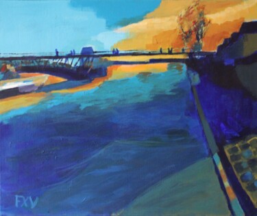 La Seine. Mars 2024. Peinture intitulée "La Seine. Mars 2024." par Francois Xavier Vaudeleau, Œuvre d'art originale, Acrylique Monté sur Châssis…
